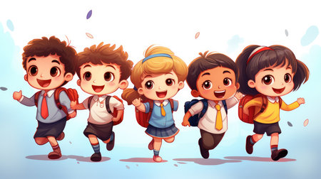 photo of happy children ready for primary schoolの素材