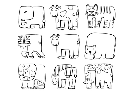 animals set . cute rounded rectangle wild animal symbolのイラスト素材