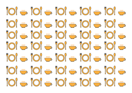 kitchenware consist of Fork, Spoon, dish and coffeee glass on white backgroundのイラスト素材