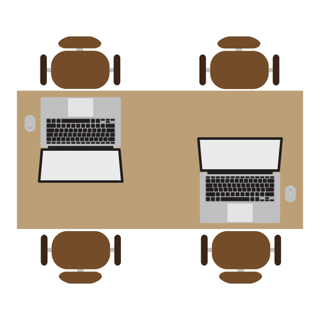 Business meeting table concept. Desk top view on the table with laptopsのイラスト素材