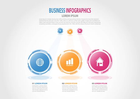 Infographics business template with 3 options for Presentation, Sale forecast, Web design, Improvement, Step by Stepのイラスト素材