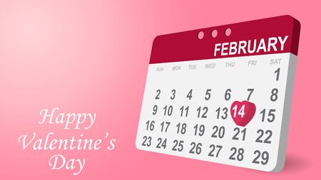 Valentine's day concept background. Vector illustration. 3d pink paper hearts with calendar. Cute love banner or greeting cardのイラスト素材