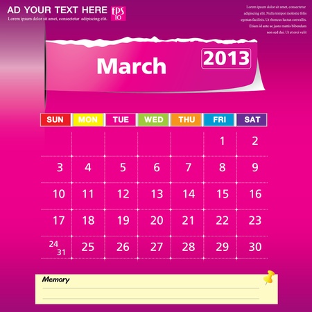 March 2013 calendar vector illustration のイラスト素材