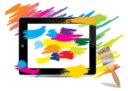 paint brush colorful on tablet computer , vector illustrationのイラスト素材