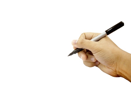 Hands writing isolated on white backgroundの写真素材