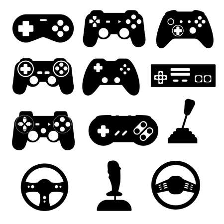 Video games joystick Silhouette Black Gamepad Icon Setのイラスト素材