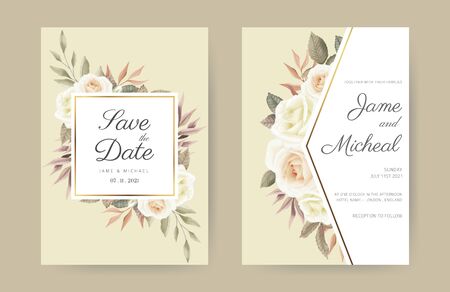 Wedding Invitation Card Roses template. Watercolor flower elegant.のイラスト素材