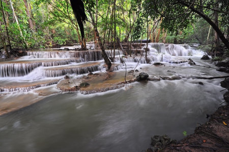 Waterfall in Thai National Park, Huay Mae Khamin Waterfall, Sai Yok National Park, Kanchanaburi,...