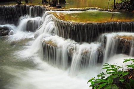 Waterfall in Thai National Park, Huay Mae Khamin Waterfall, Sai Yok National Park, Kanchanaburi,...