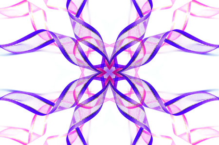Beautiful pink and purple gift ribbon, isolated on a white background の写真素材