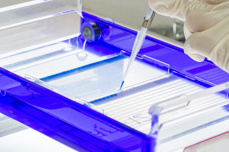 Scientist loading a sample into a gel for electrophoresis