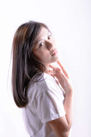 Portrait young thai woman over white, asian styleの写真素材