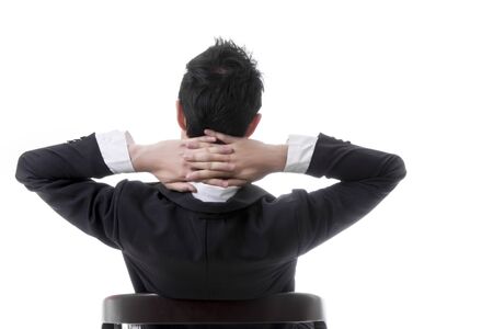 Asian man in business office concept, relaxation time on white backgroundの写真素材