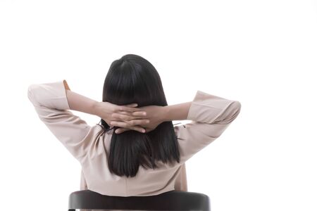 Asian woman in business office concept in relaxation time on white backgroundの写真素材