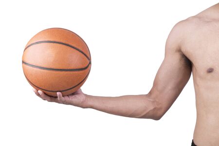Asian body man with basketball on white backgroundの写真素材