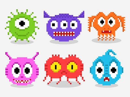 Pixel art aliens isolated vector setのイラスト素材