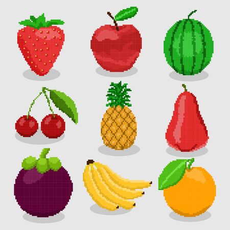 Pixel fruits for games icons high detailed vector setのイラスト素材