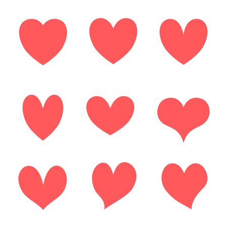 Set of red hearts isolated on white background.のイラスト素材