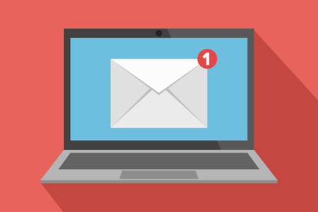 Email notification icon on laptop screen. Vector illustrationのイラスト素材