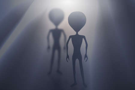 Scary aliens silhouette illustration at nightの写真素材