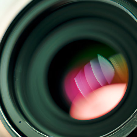 Close-up shot of camera lens with blurred background. Generative AIの素材
