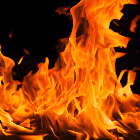 fire flames on black background. Generative AIの素材