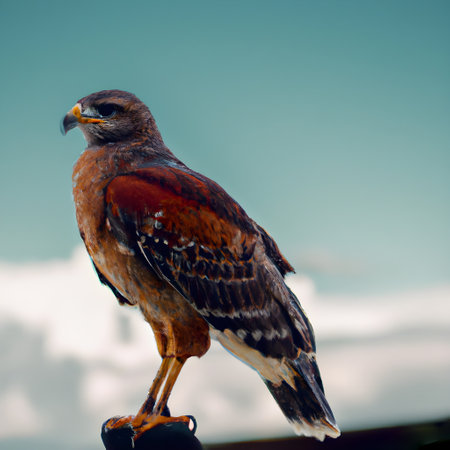 a bird sitting on top of a rock. hawk. Generative AI.の素材
