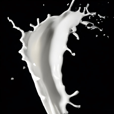 milk splash isolated on black background. Generative AIの素材