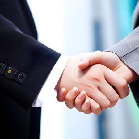 Two business people shaking hands. Generative AI.の素材