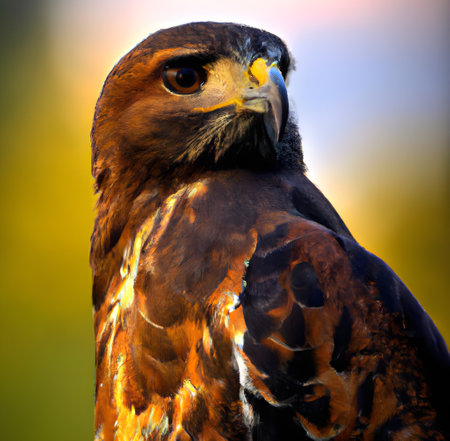 a close up of a bird of prey. hawk. Generative AI.の素材