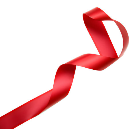 close up of red ribbon on white background. generative AI.の素材