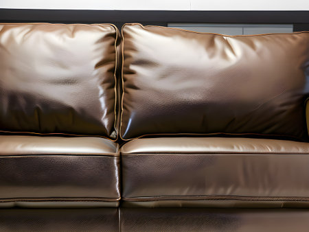 Close up of sofa in room. Generative AI.の素材
