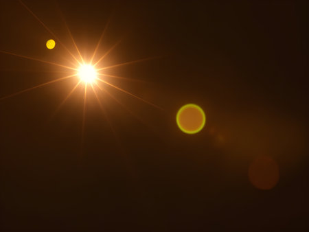 lens flare and rays of light isolated on black background. Generative AIの素材