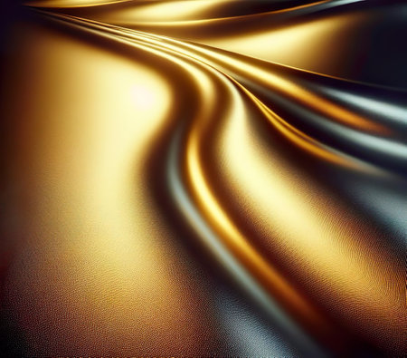 Elegant Flowing Golden Fabric Texture Captured in Soft Lighting. Abstract background. Generative AIの素材