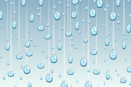 Rain falling cartoon. Falling water drops on blue background.のイラスト素材