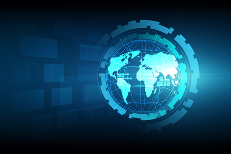 Best Internet Concept of global business. Globe, glowing lines on technological background. Electronics, Wi-Fi, rays, symbols Internet, television, mobile and satellite communicationsのイラスト素材
