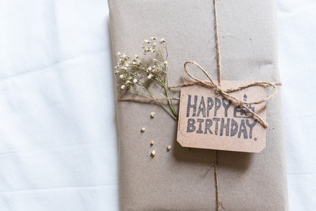 Handmade gift with Happy Birthday card, HBDの写真素材