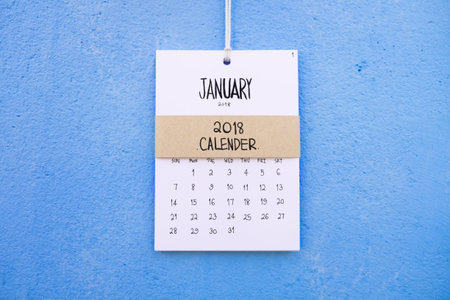 Vintage calendar 2018 handmade hang on the blue wallの写真素材