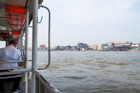 View from a ferry in the large riverのeditorial素材