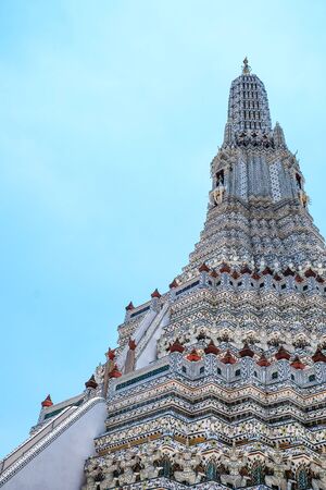 BANGKOK, THAILAND - May 16, 2018 : Wat Arun Temple is a buddhist temple in Bangkok, Thailand. Close up beautiful view of the temple with blue skyのeditorial素材