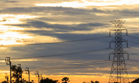 Silhouette Transmission tower at early morning