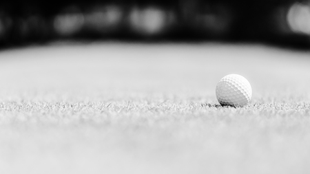 golf ball on the green and selective focus on 16:9 picture side. black and white image.の写真素材