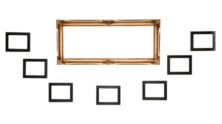 Gold vintage frame with many small frame isolated on white 