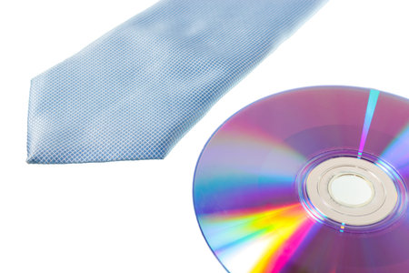 Blue necktie and CD-Rom for text on a white background