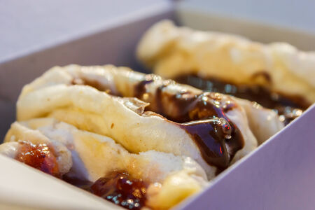 Chocolate breads, These are the best bread at Yaowarat Road in Bangkokの写真素材