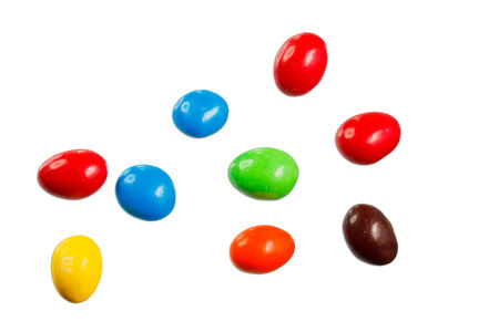 A pile of colorful chocolate coated candyの写真素材