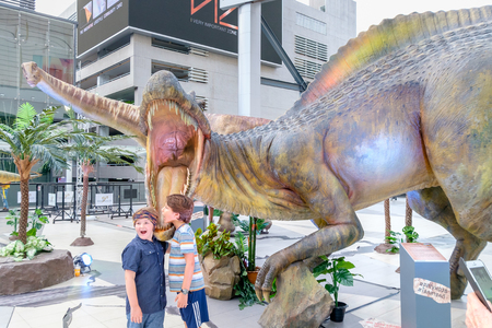 Bangkok, Thailand - April 5, 2017: People Visit Lok Sarakadee Program PPTV HD 36, Dinosaur planet Exhibit at Siam Paragon, Bangkok Thailand.のeditorial素材
