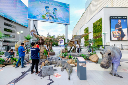 Bangkok, Thailand - April 5, 2017: People Visit Lok Sarakadee Program PPTV HD 36, Dinosaur planet Exhibit at Siam Paragon, Bangkok Thailand.のeditorial素材