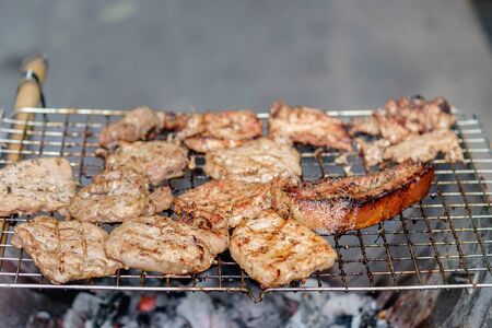 BBQ grilled pork on smokeの写真素材