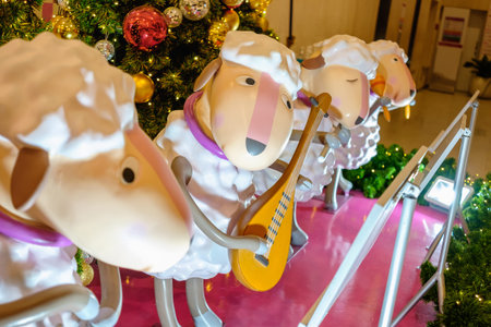 Bangkok, Thailand - December 2, 2017:  Christmas Decoration, Reindeer play music in Central Plaza Rama 9.のeditorial素材